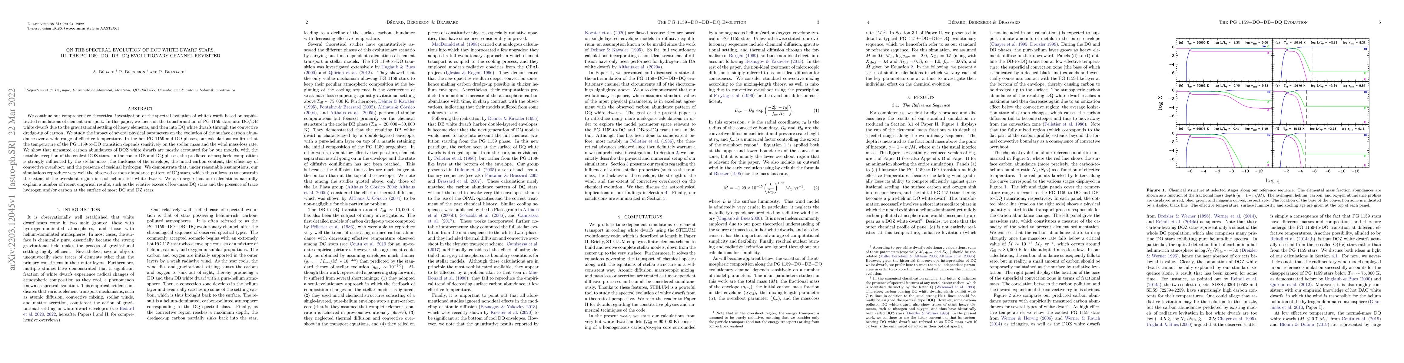 Thumbnail for On the Spectral Evolution of Hot White Dwarf Stars. III. The PG
  1159$-$DO$-$DB$-$DQ Evolutionary Channel Revisited
