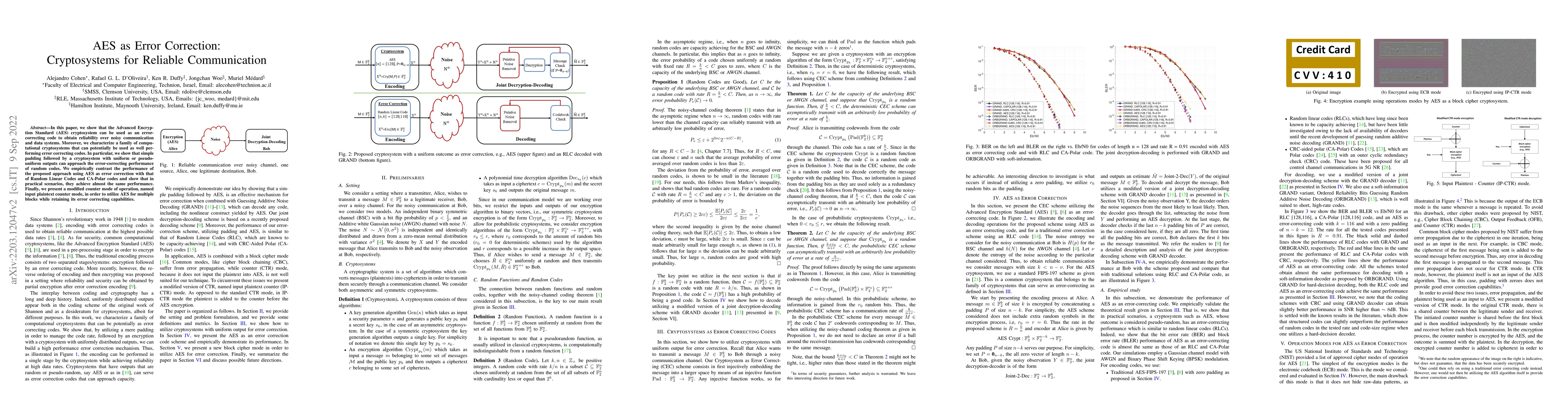 Thumbnail for AES as Error Correction: Cryptosystems for Reliable Communication