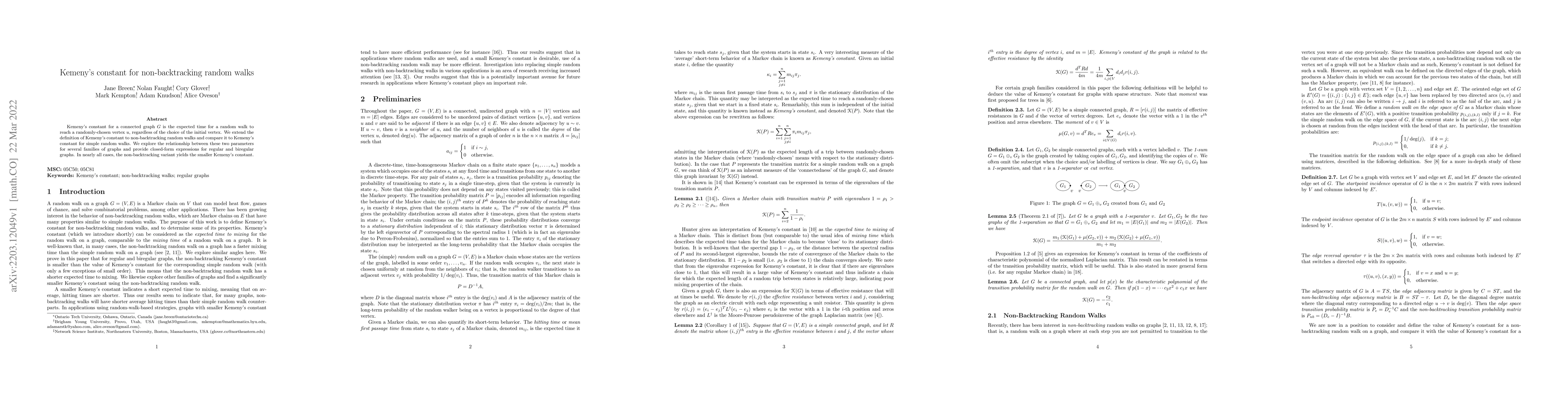 Thumbnail for Kemeny's constant for non-backtracking random walks