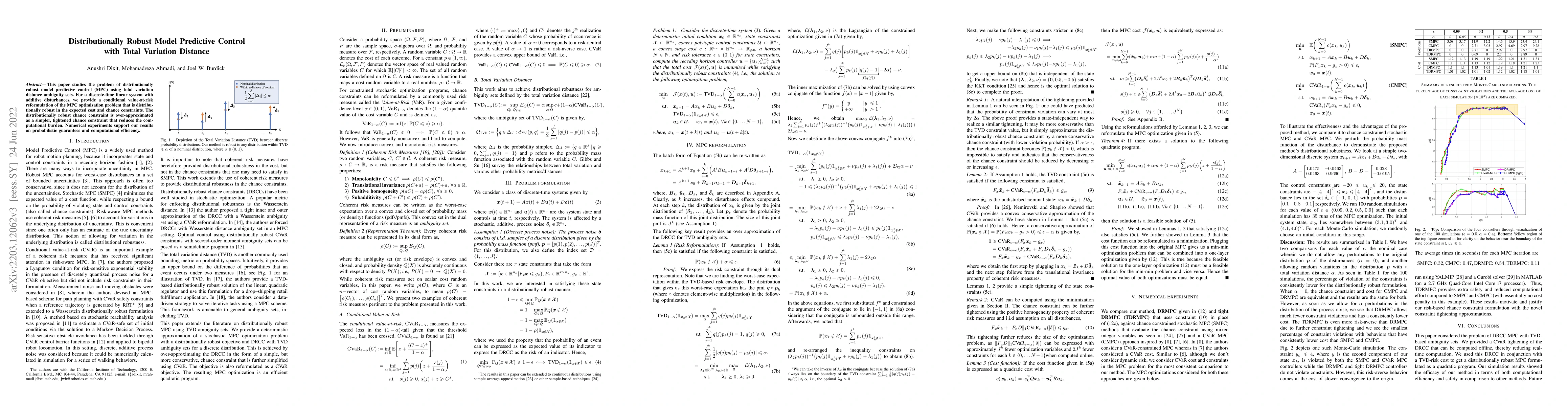 Thumbnail for Distributionally Robust Model Predictive Control with Total Variation
  Distance