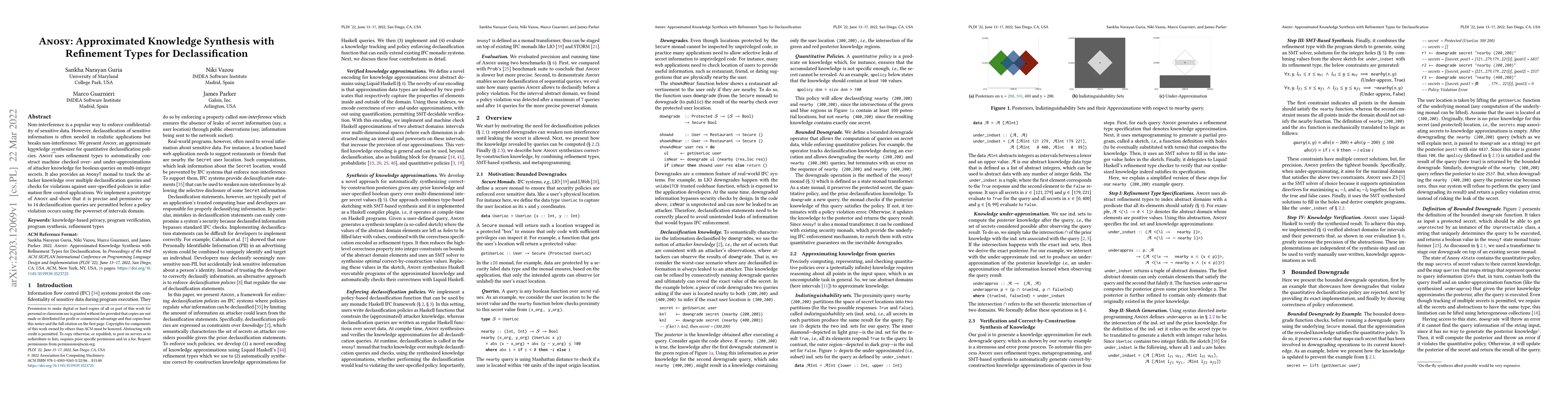 Thumbnail for ANOSY: Approximated Knowledge Synthesis with Refinement Types for
  Declassification
