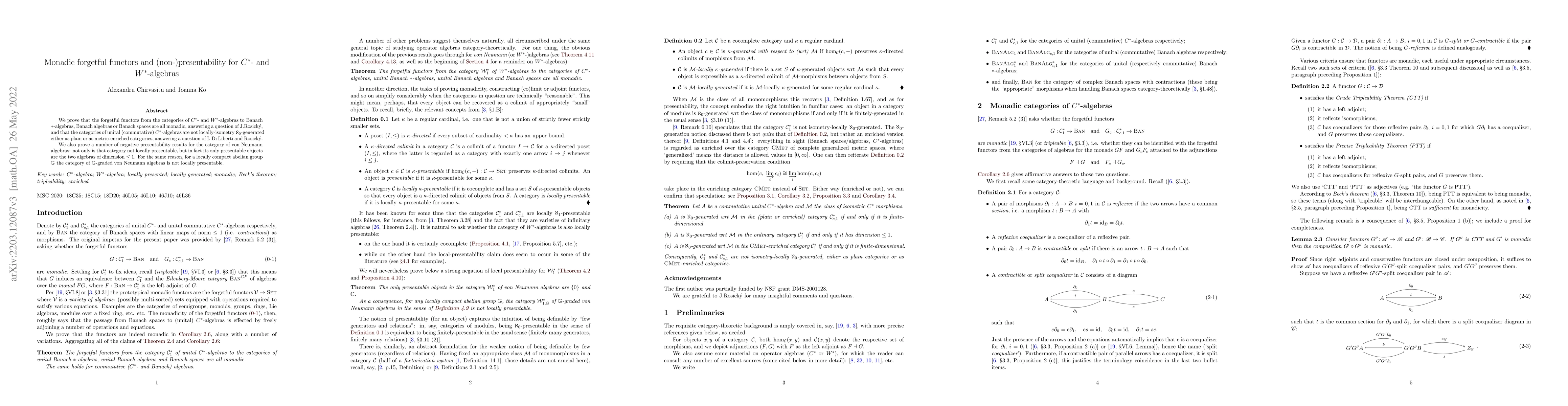 Thumbnail for Monadic forgetful functors and (non-)presentability for $C^*$- and
  $W^*$-algebras
