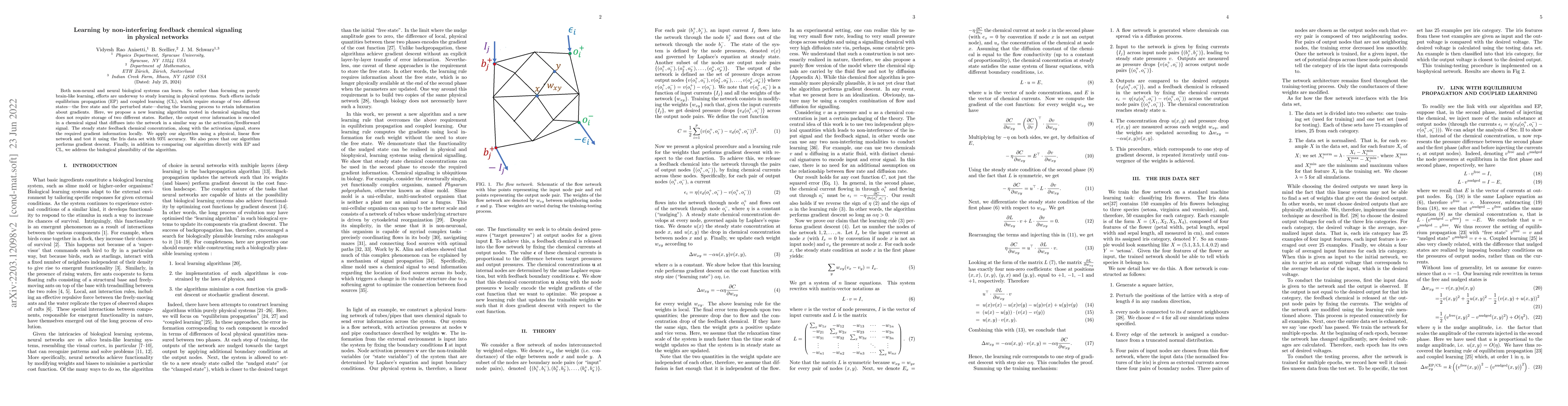 Thumbnail for Learning by non-interfering feedback chemical signaling in physical
  networks