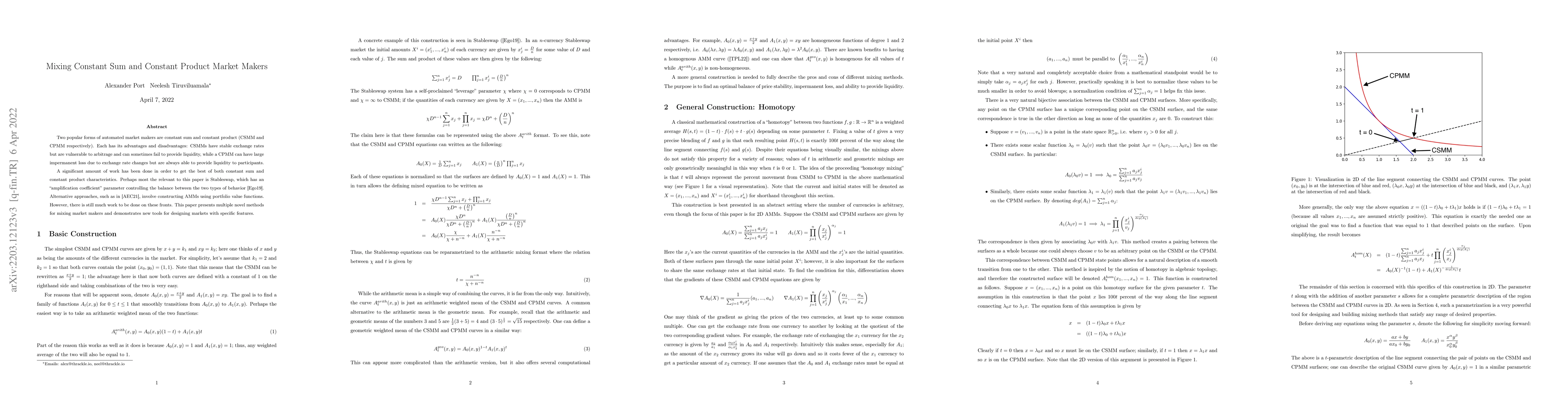 Thumbnail for Mixing Constant Sum and Constant Product Market Makers