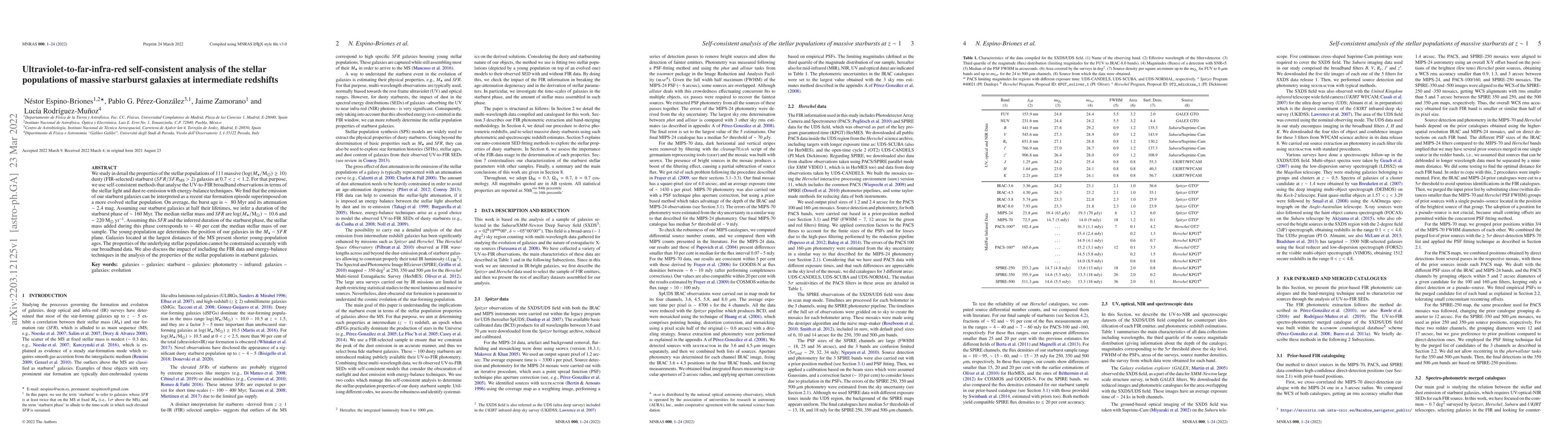 Thumbnail for Ultraviolet-to-far-infra-red self-consistent analysis of the stellar
  populations of massive starburst galaxies at intermediate redshifts