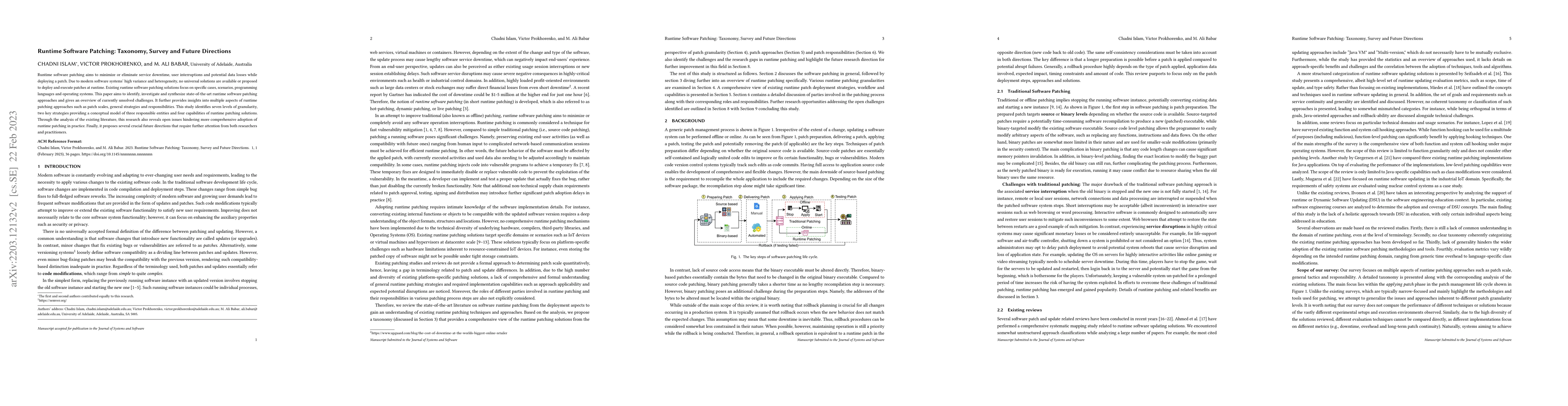 Thumbnail for Runtime Software Patching: Taxonomy, Survey and Future Directions