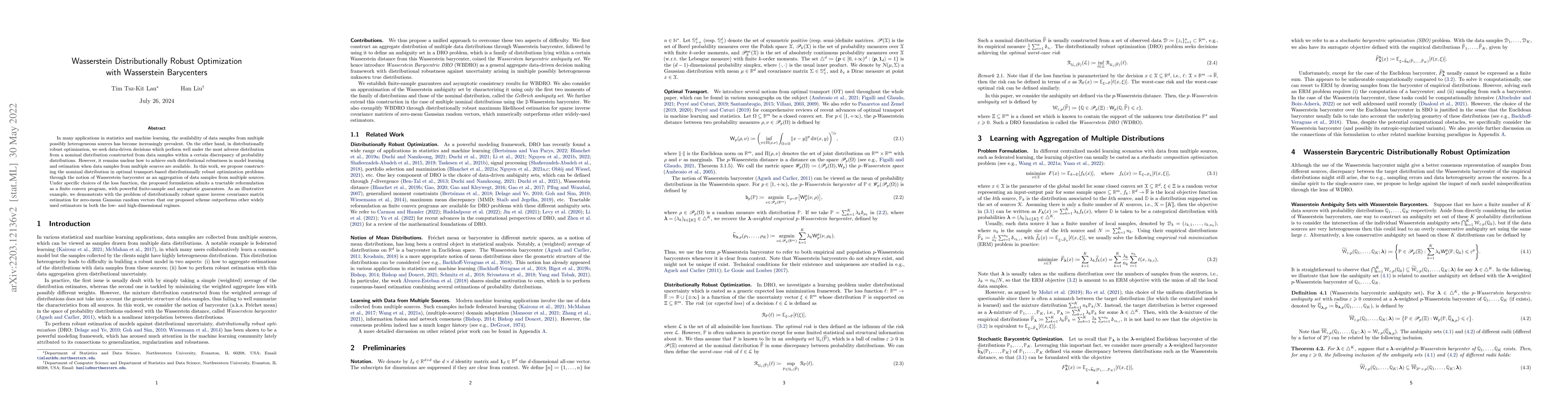 Thumbnail for Wasserstein Distributionally Robust Optimization with Wasserstein
  Barycenters