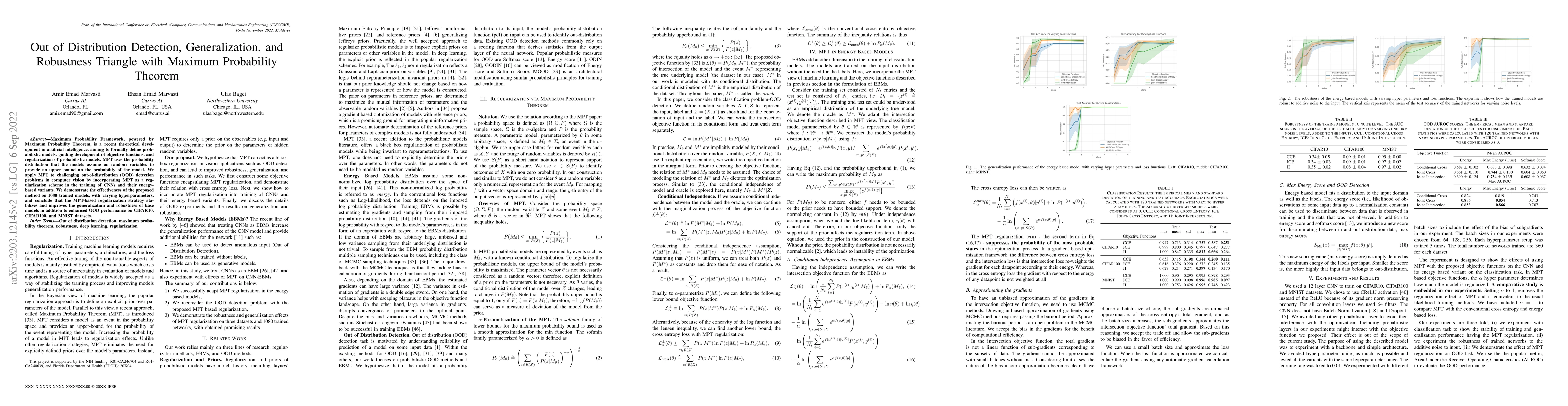 Thumbnail for Out of Distribution Detection, Generalization, and Robustness Triangle
  with Maximum Probability Theorem