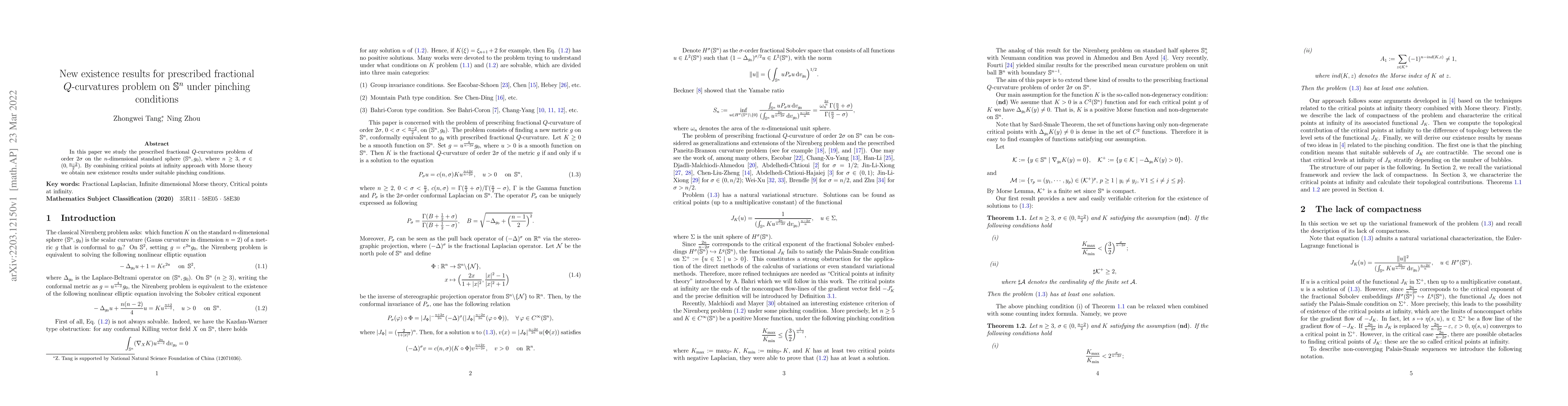 Thumbnail for New existence results for prescribed fractional $Q$-curvatures problem
  on $\mathbb{S}^n$ under pinching conditions