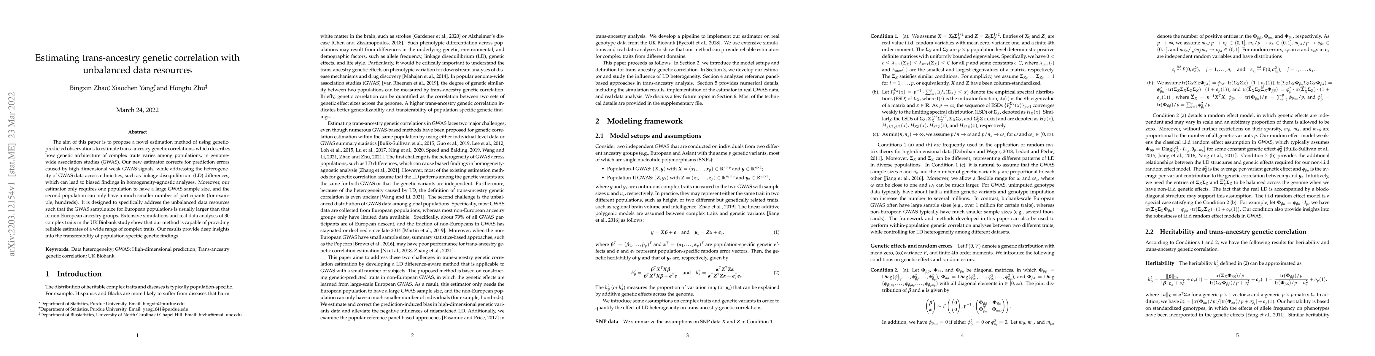 Thumbnail for Estimating trans-ancestry genetic correlation with unbalanced data
  resources