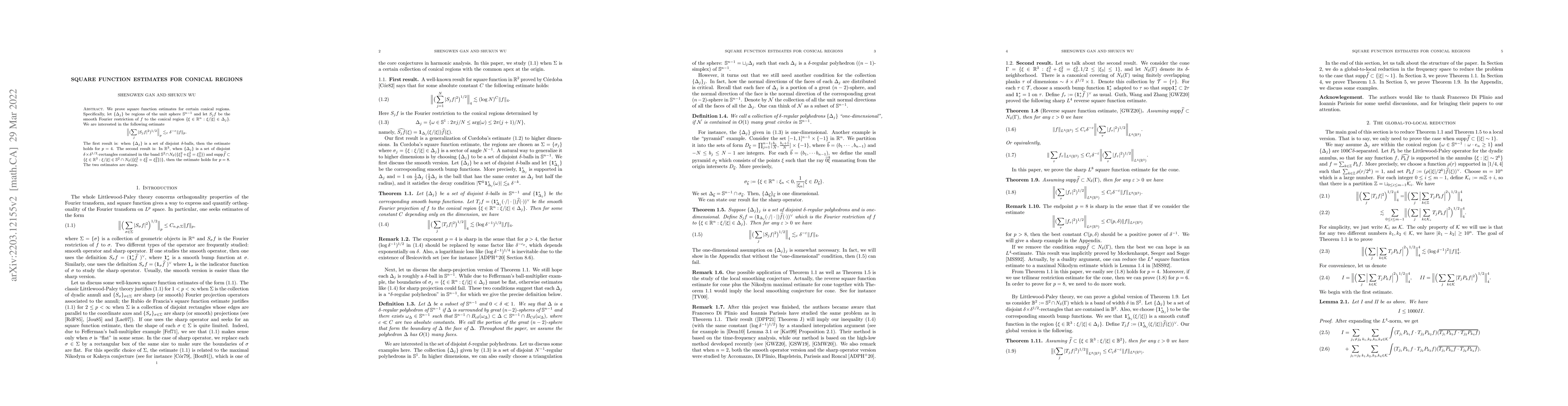 Thumbnail for Square function estimates for conical regions