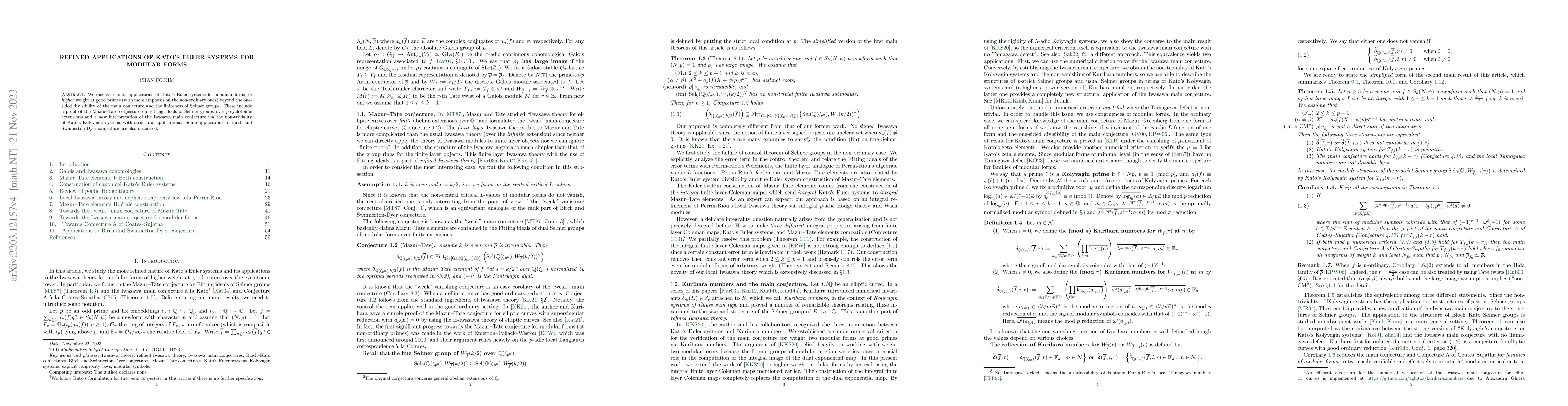 Thumbnail for Refined applications of Kato's Euler systems for modular forms