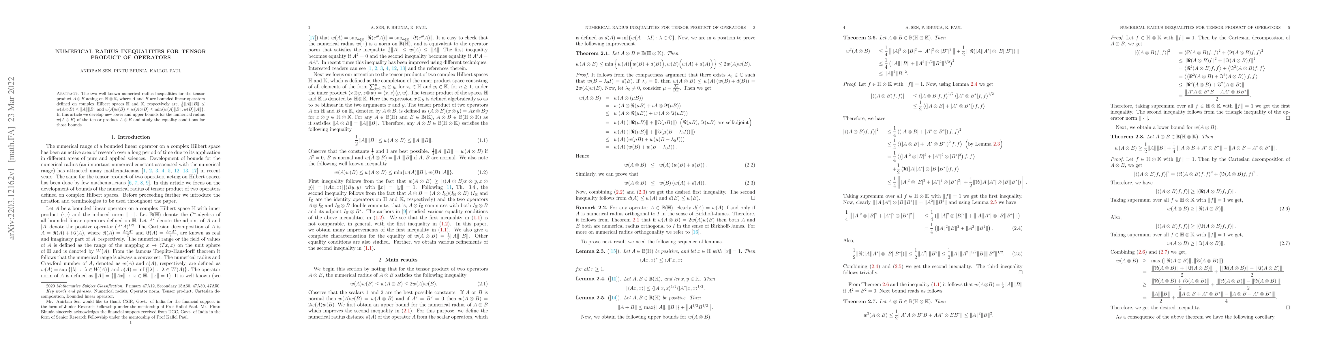 Thumbnail for Numerical radius inequalities for tensor product of operators