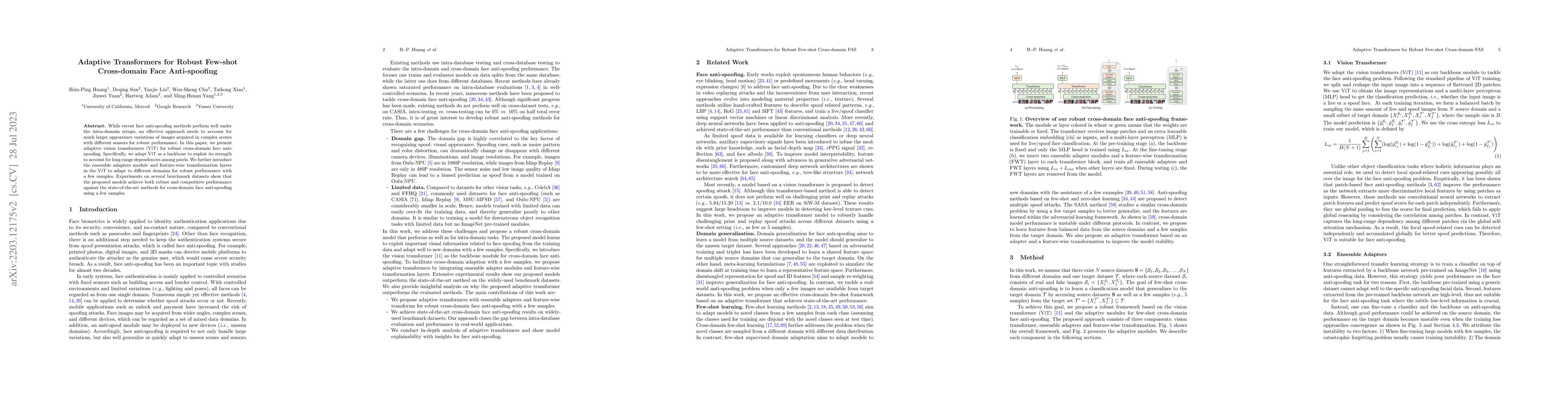 Thumbnail for Adaptive Transformers for Robust Few-shot Cross-domain Face
  Anti-spoofing