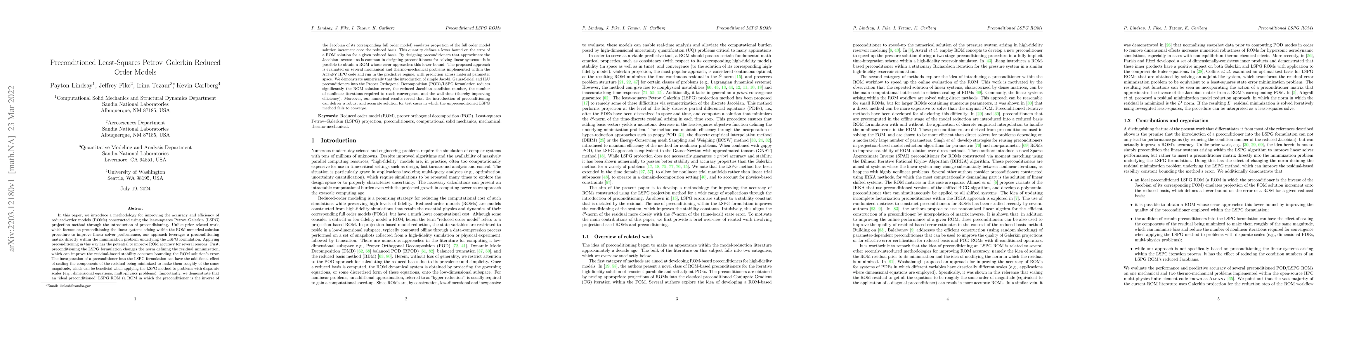Thumbnail for Preconditioned Least-Squares Petrov-Galerkin Reduced Order Models