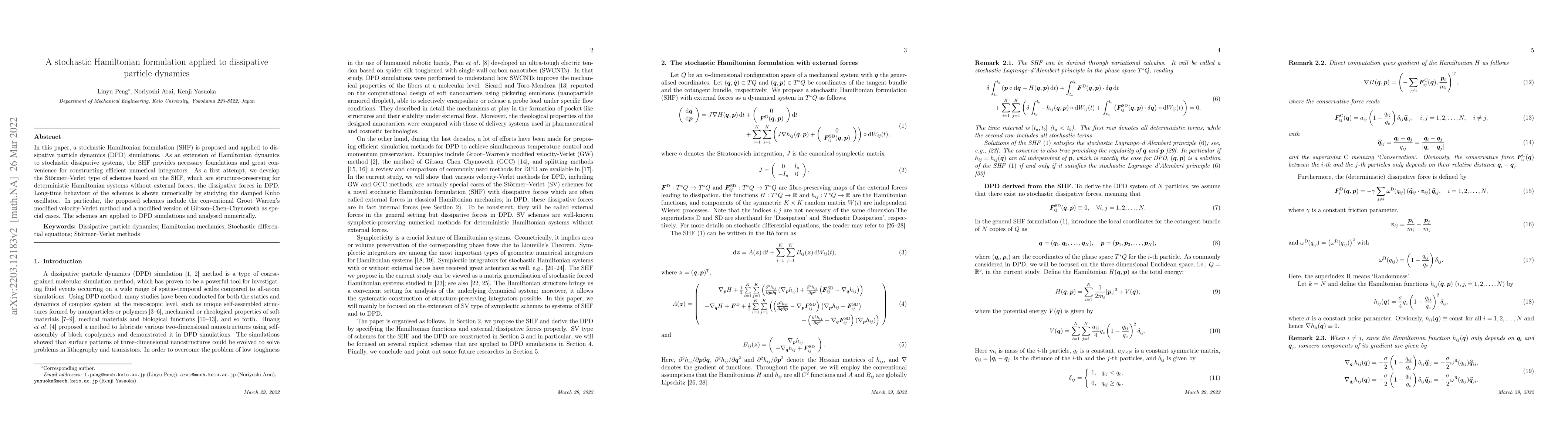 Thumbnail for A stochastic Hamiltonian formulation applied to dissipative particle
  dynamics
