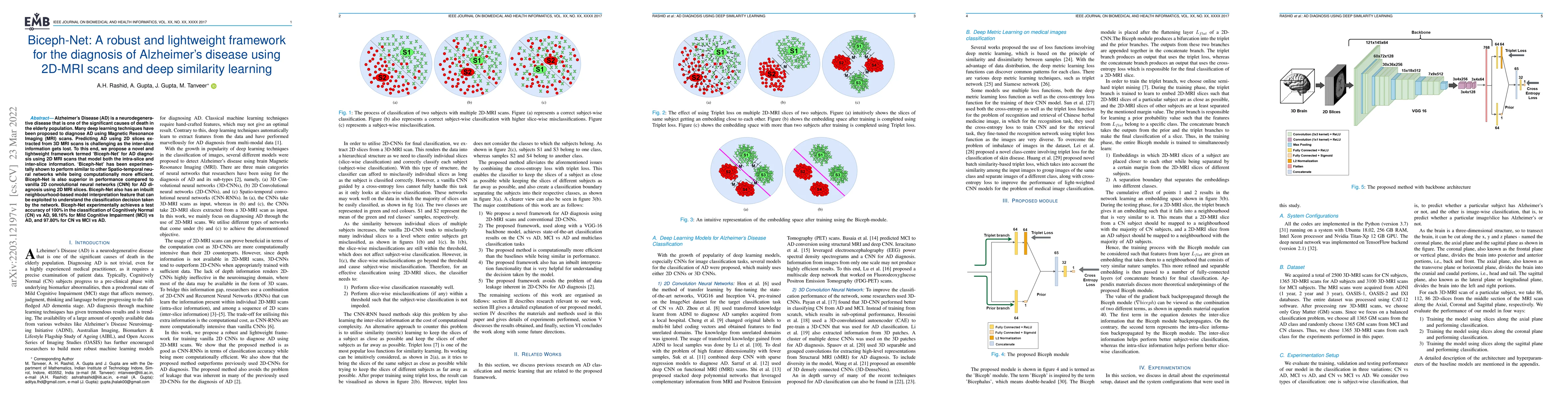 Thumbnail for Biceph-Net: A robust and lightweight framework for the diagnosis of
  Alzheimer's disease using 2D-MRI scans and deep similarity learning
