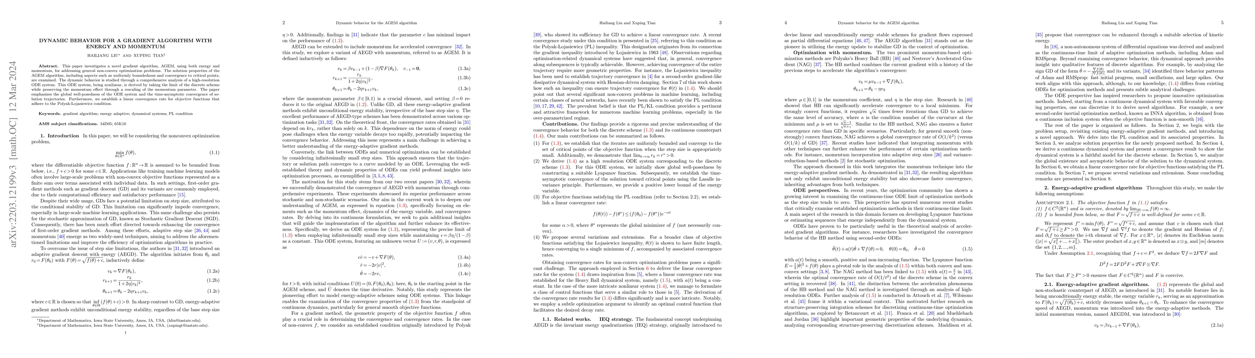 Thumbnail for Dynamic behavior for a gradient algorithm with energy and momentum