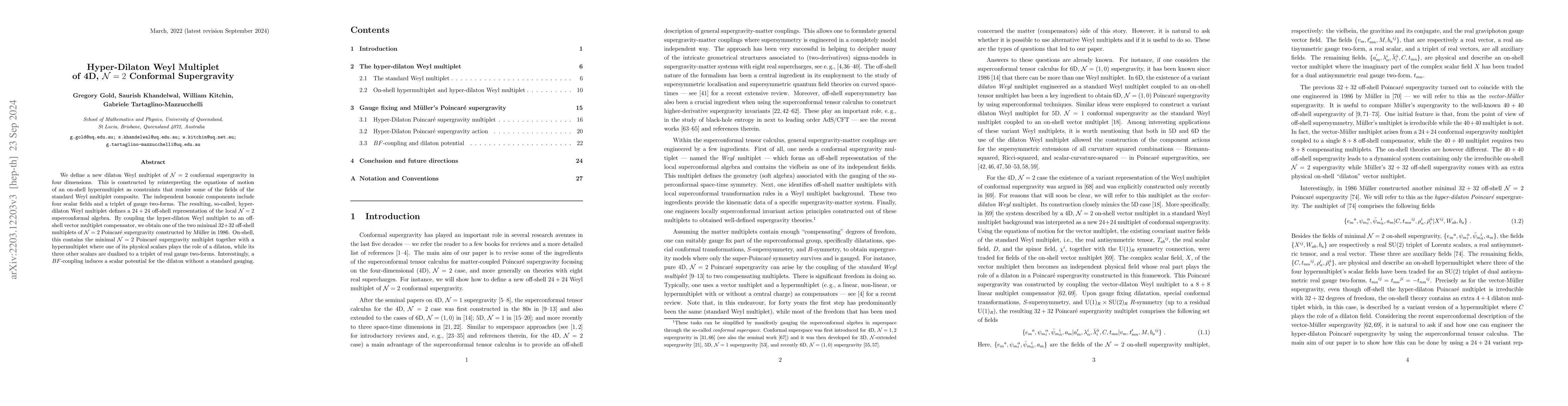Thumbnail for Hyper-Dilaton Weyl Multiplet of 4D, ${\mathcal{N}}=2$ Conformal
  Supergravity