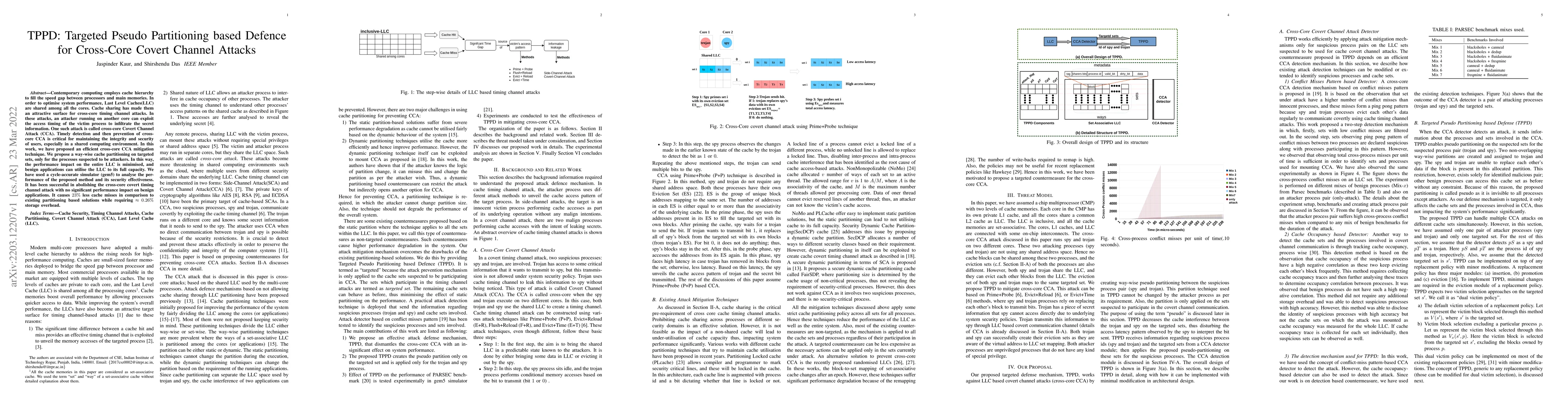 Thumbnail for TPPD: Targeted Pseudo Partitioning based Defence for Cross-Core Covert
  Channel Attacks