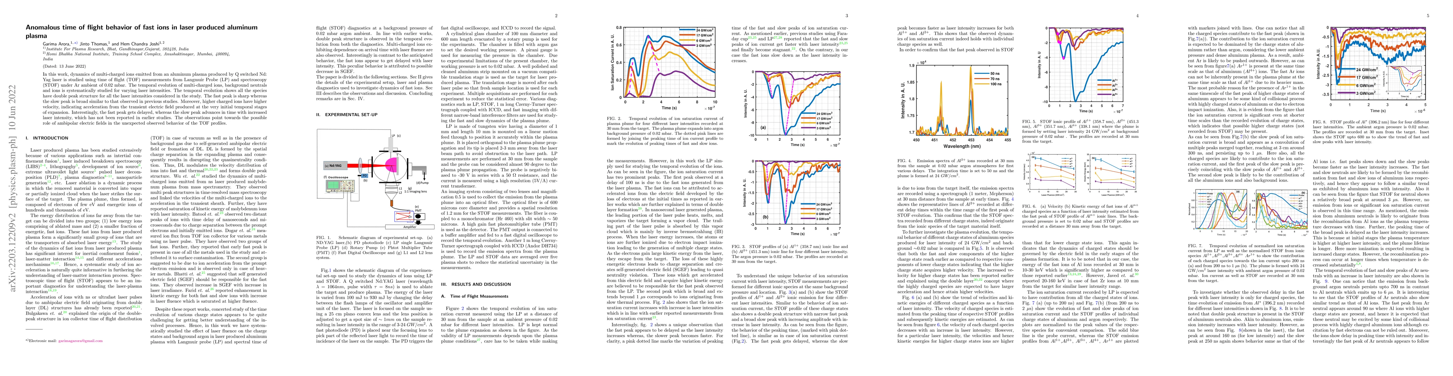 Thumbnail for Anomalous time of flight behavior of fast ions in laser produced
  aluminum plasma