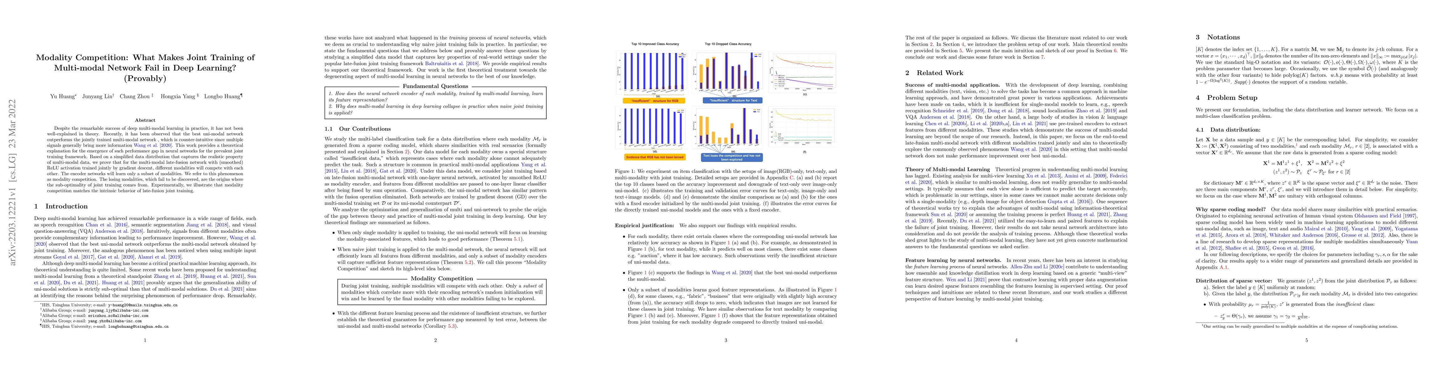 Thumbnail for Modality Competition: What Makes Joint Training of Multi-modal Network
  Fail in Deep Learning? (Provably)