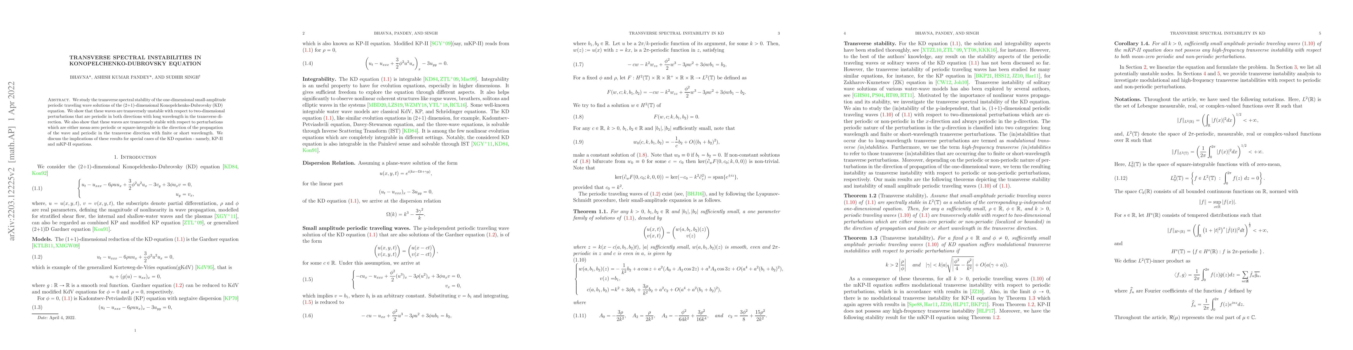 Thumbnail for Transverse Spectral Instabilities in Konopelchenko-Dubrovsky Equation