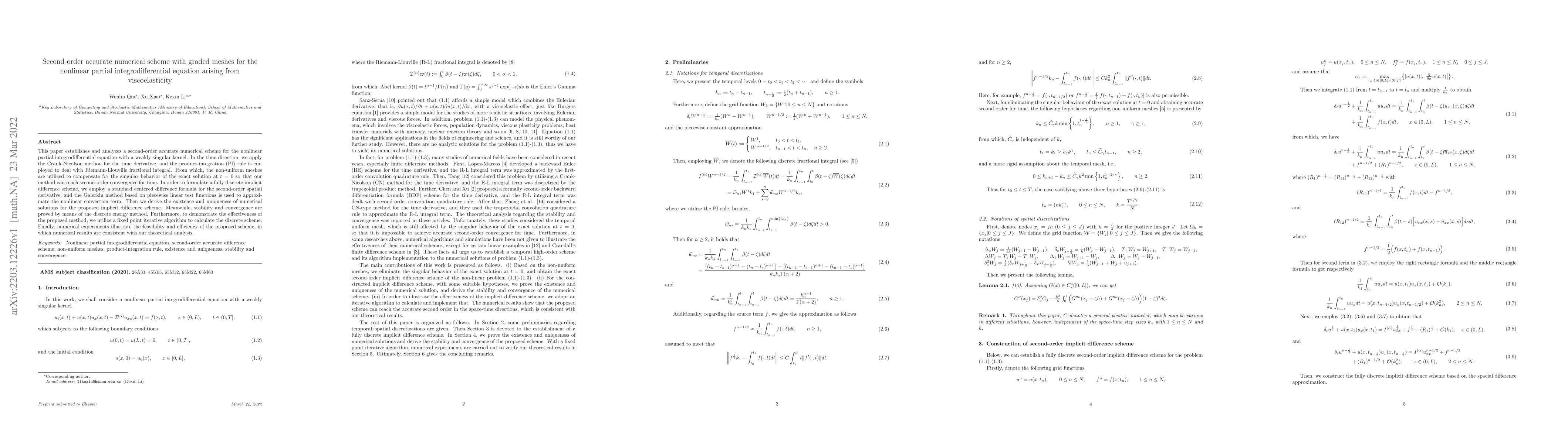 Thumbnail for Second-order accurate numerical scheme with graded meshes for the
  nonlinear partial integrodifferential equation arising from viscoelasticity