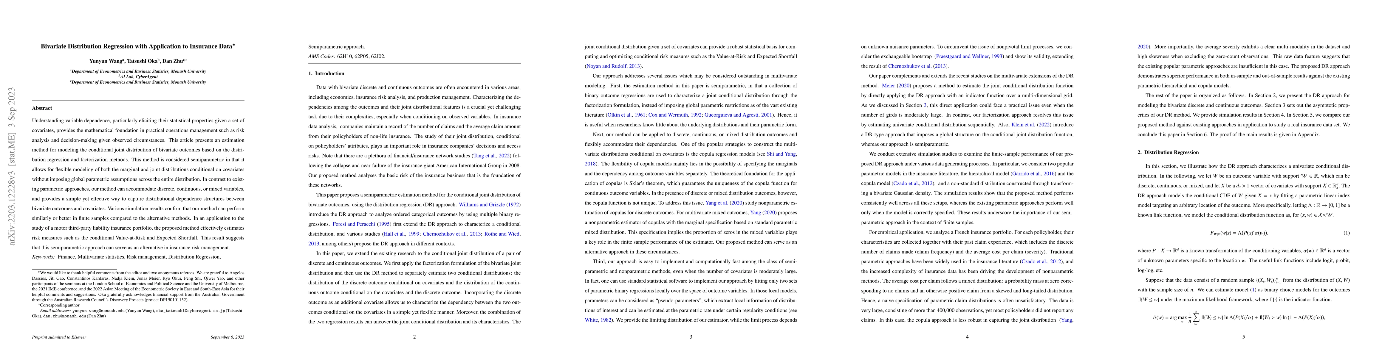 Thumbnail for Bivariate Distribution Regression with Application to Insurance Data
