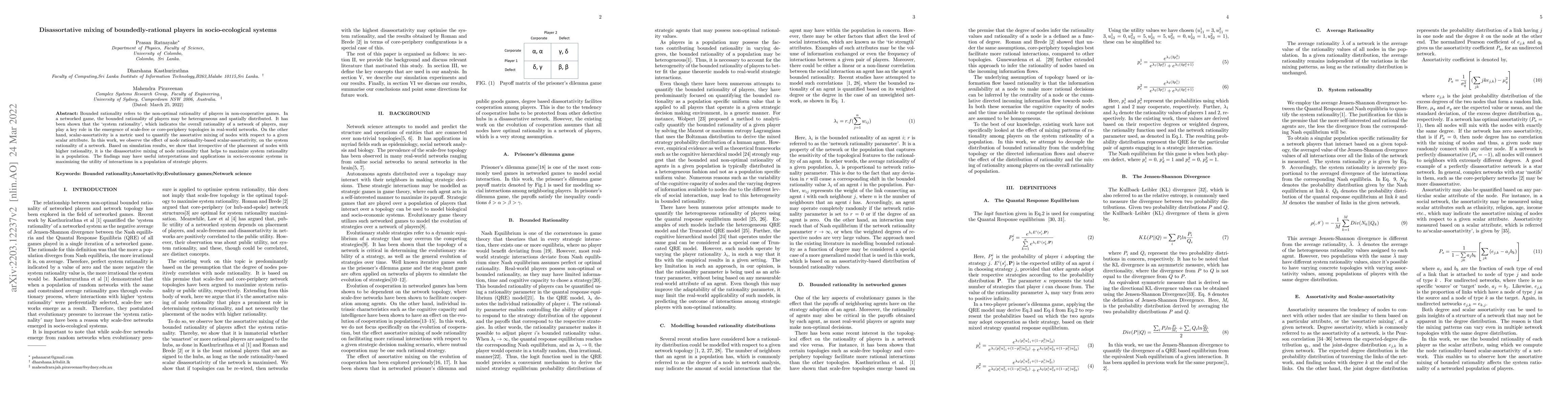 Thumbnail for Disassortative mixing of boundedly-rational players in socio-ecological
  systems