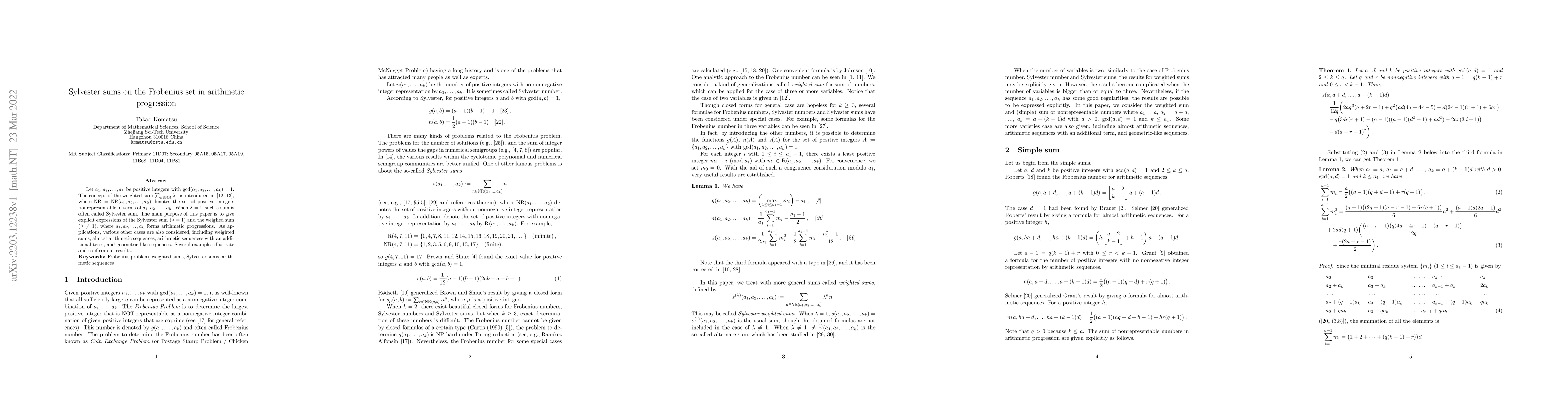Thumbnail for Sylvester sums on the Frobenius set in arithmetic progression