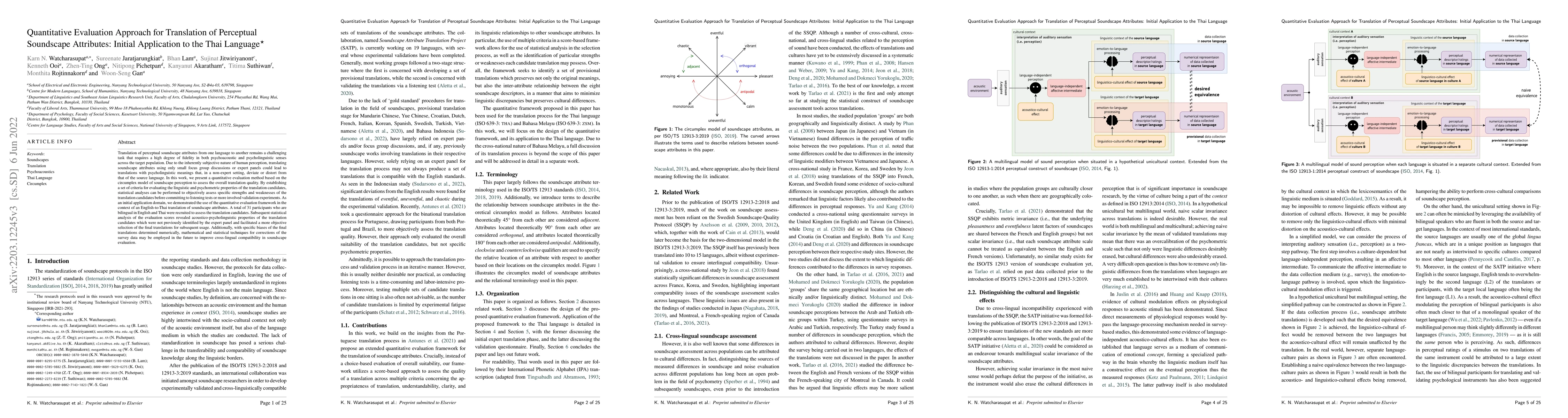 Thumbnail for Quantitative Evaluation Approach for Translation of Perceptual
  Soundscape Attributes: Initial Application to the Thai Language