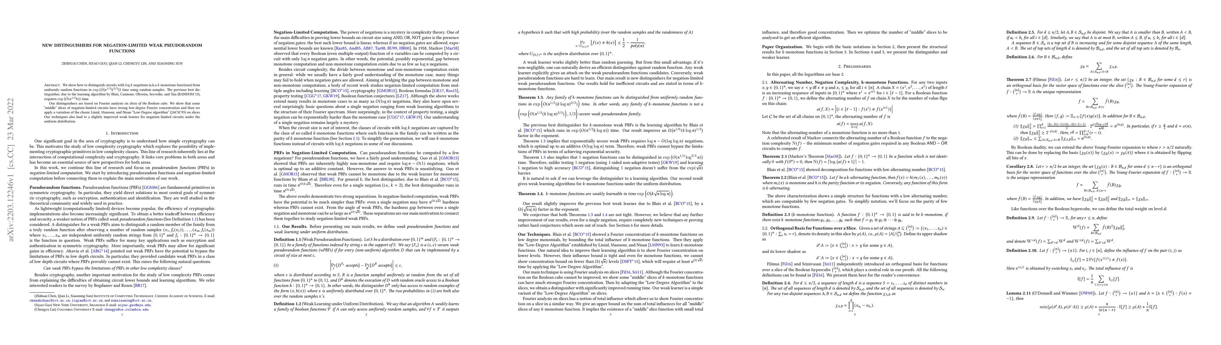 Thumbnail for New Distinguishers for Negation-Limited Weak Pseudorandom Functions