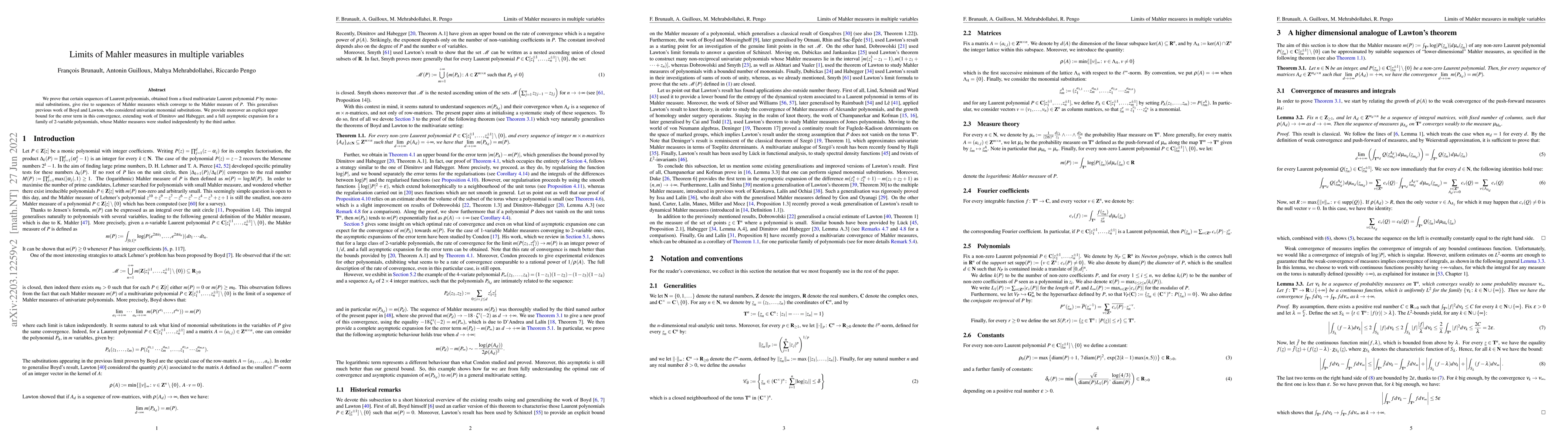 Thumbnail for Limits of Mahler measures in multiple variables