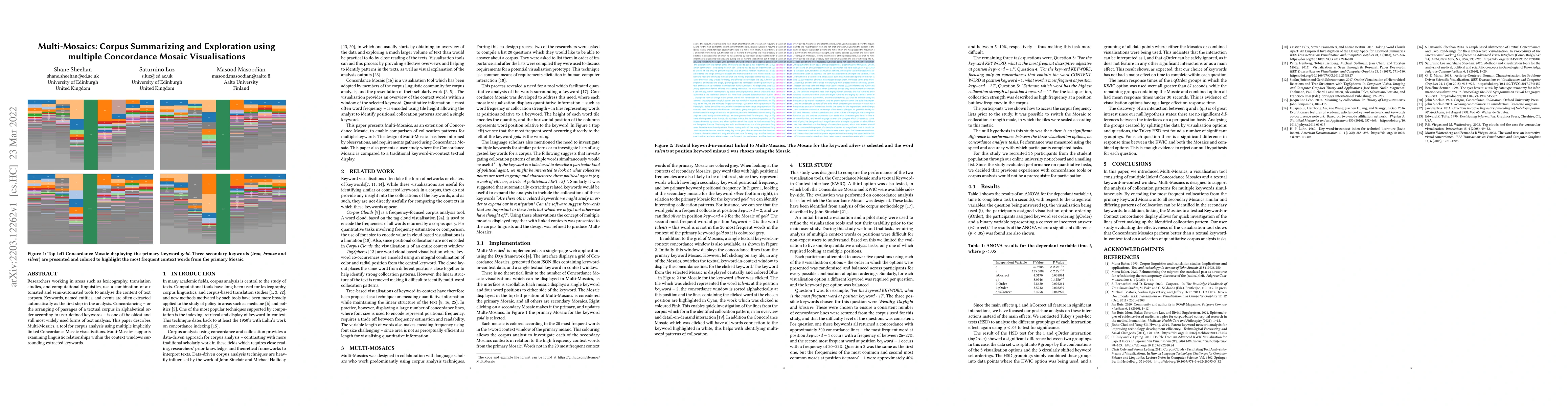 Thumbnail for Multi-Mosaics: Corpus Summarizing and Exploration using multiple
  Concordance Mosaic Visualisations
