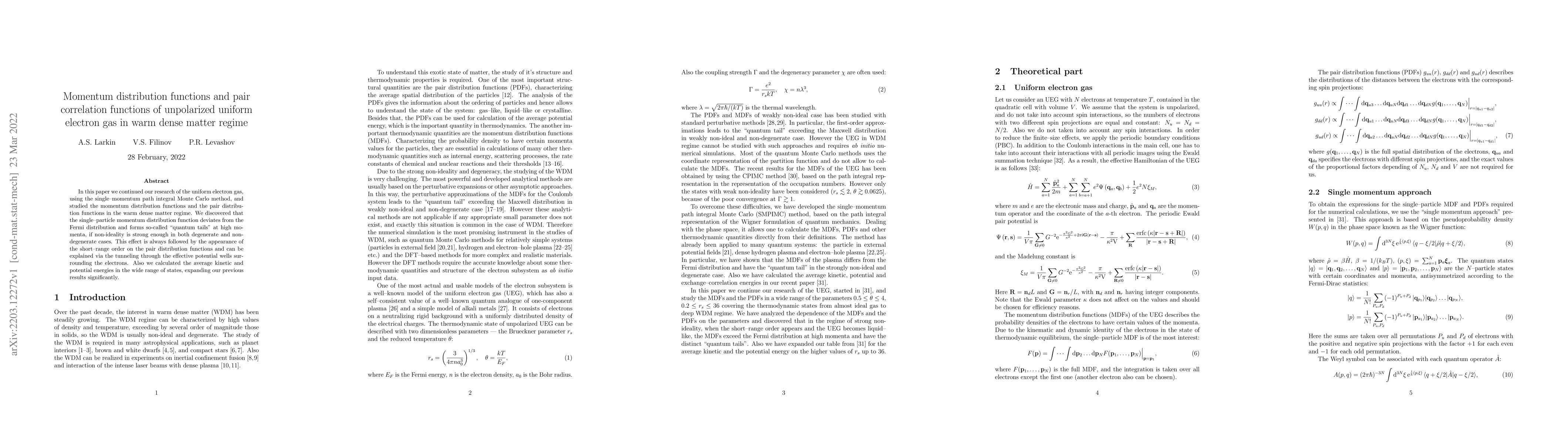 Thumbnail for Momentum distribution functions and pair correlation functions of
  unpolarized uniform electron gas in warm dense matter regime