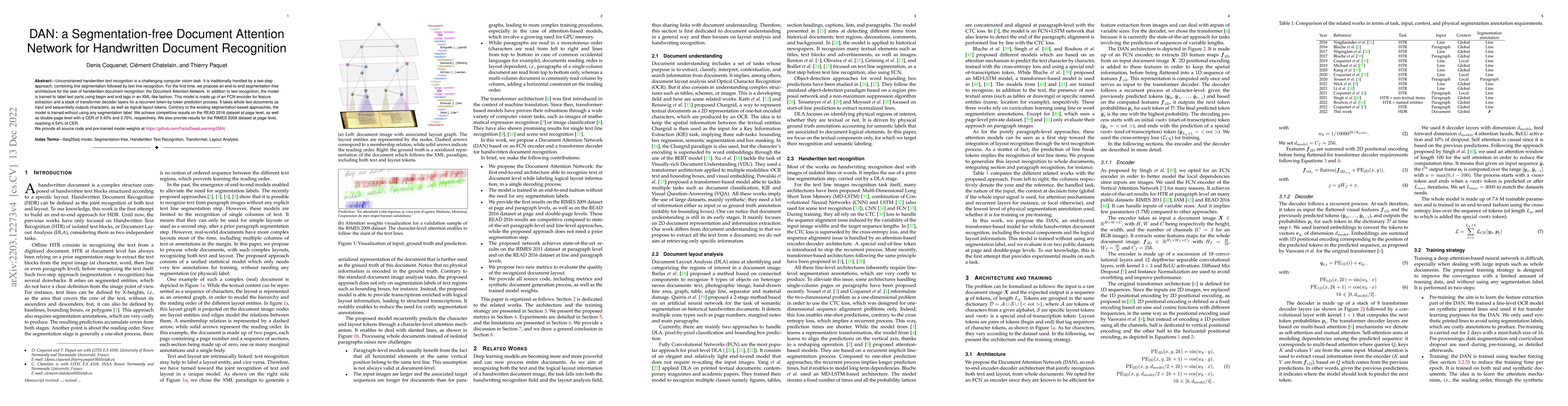 Thumbnail for DAN: a Segmentation-free Document Attention Network for Handwritten
  Document Recognition