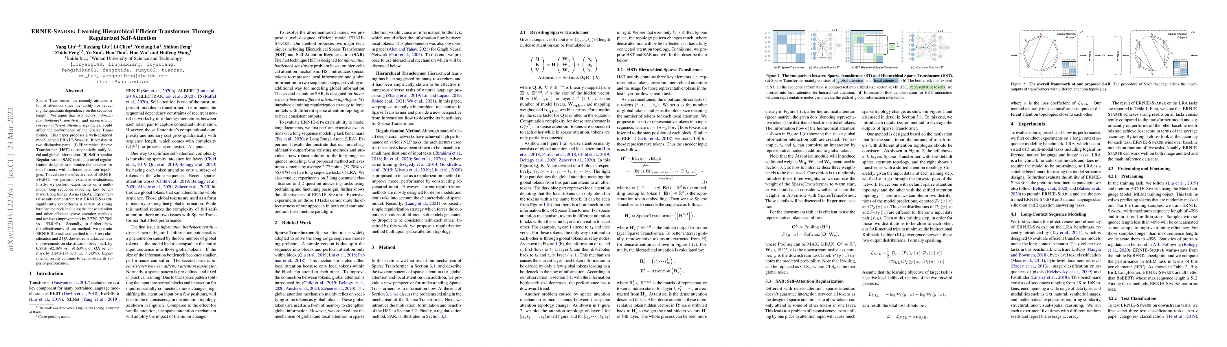 Thumbnail for ERNIE-SPARSE: Learning Hierarchical Efficient Transformer Through
  Regularized Self-Attention