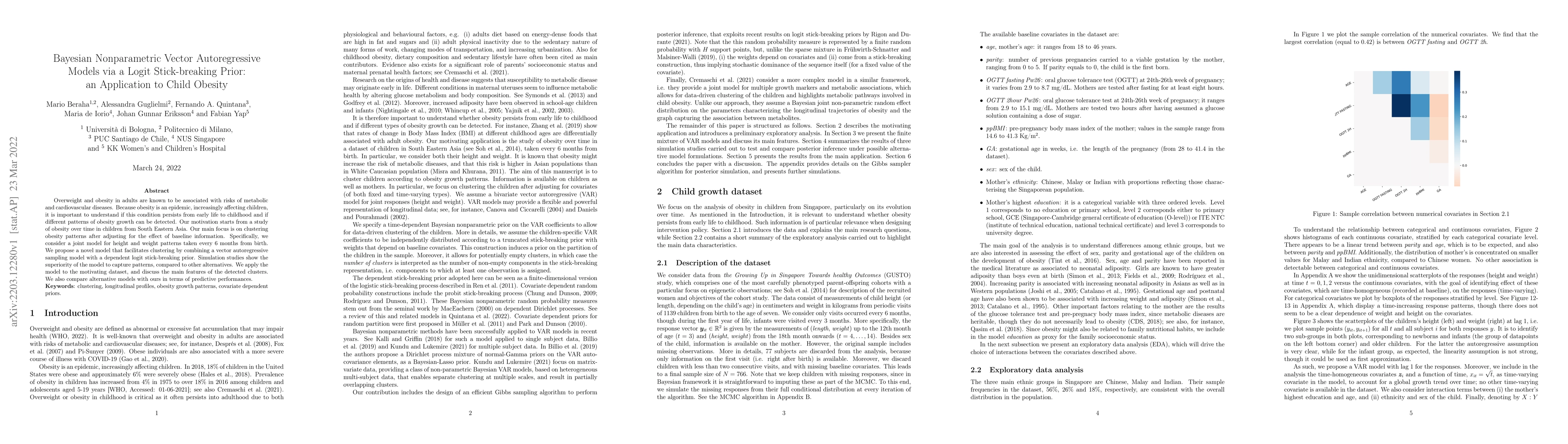 Thumbnail for Bayesian Nonparametric Vector Autoregressive Models via a Logit
  Stick-breaking Prior: an Application to Child Obesity