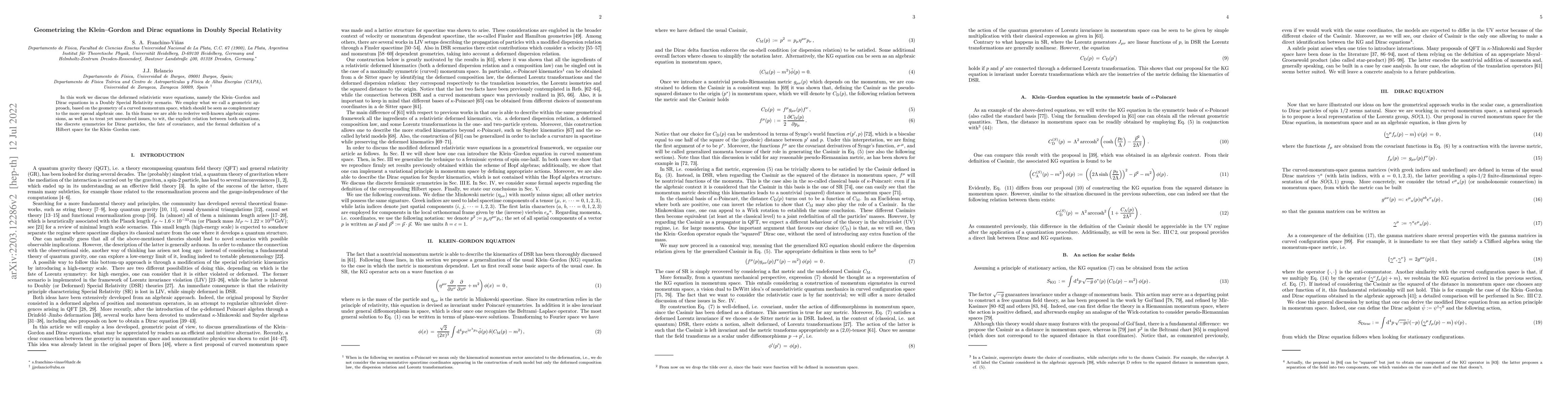 Thumbnail for Geometrizing the Klein-Gordon and Dirac equations in Doubly Special
  Relativity