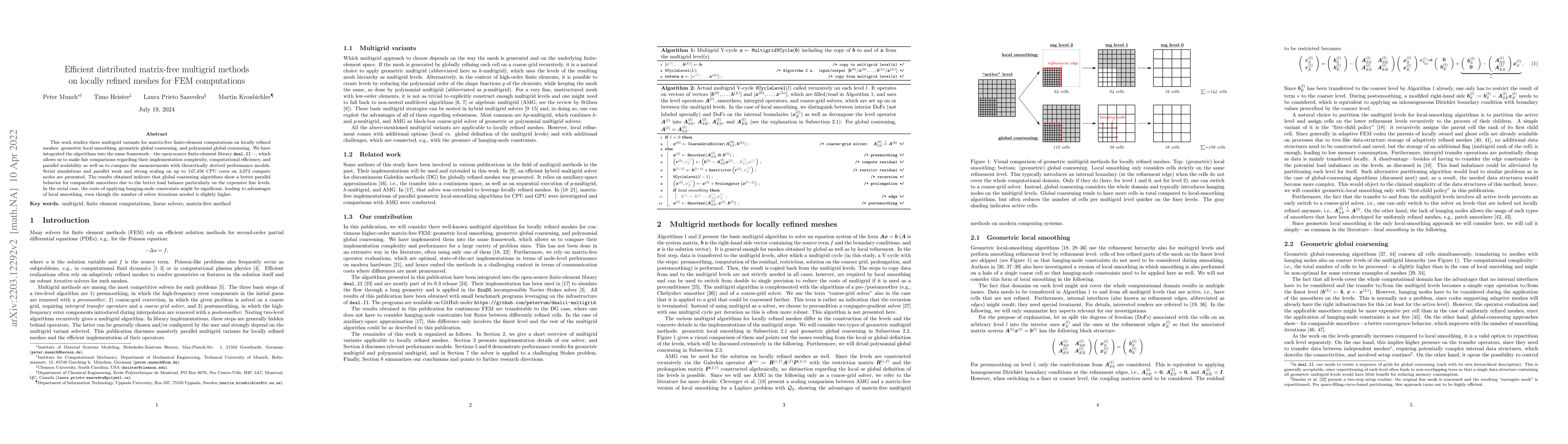 Thumbnail for Efficient distributed matrix-free multigrid methods on locally refined
  meshes for FEM computations