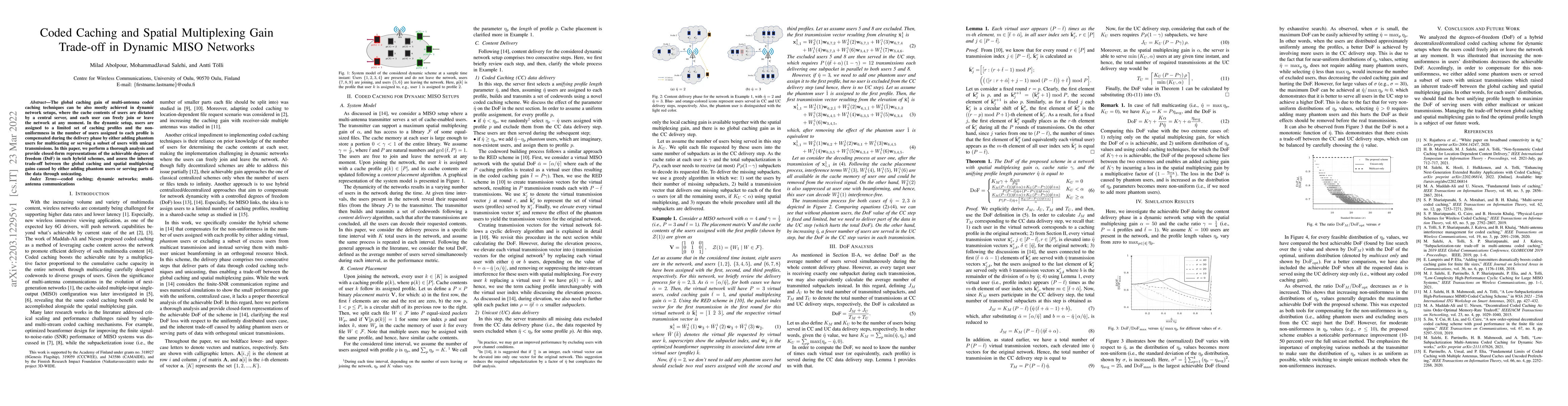 Thumbnail for Coded Caching and Spatial Multiplexing Gain Trade-off in Dynamic MISO
  Networks