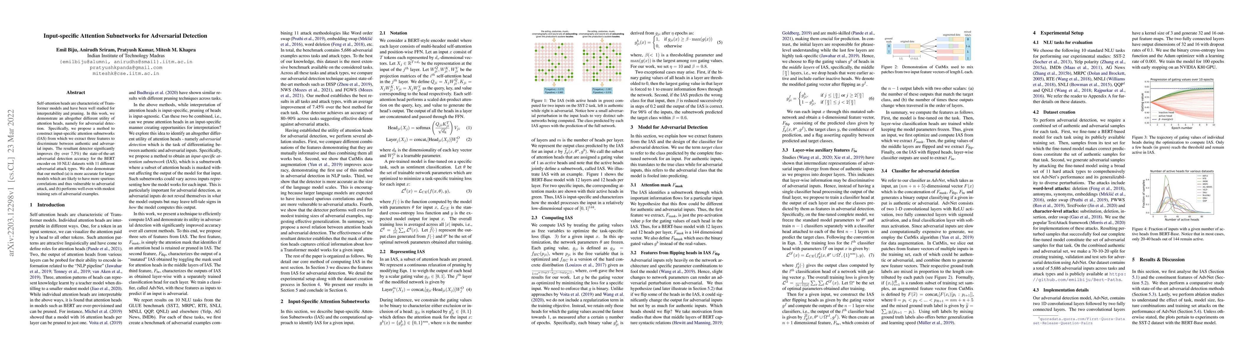 Thumbnail for Input-specific Attention Subnetworks for Adversarial Detection