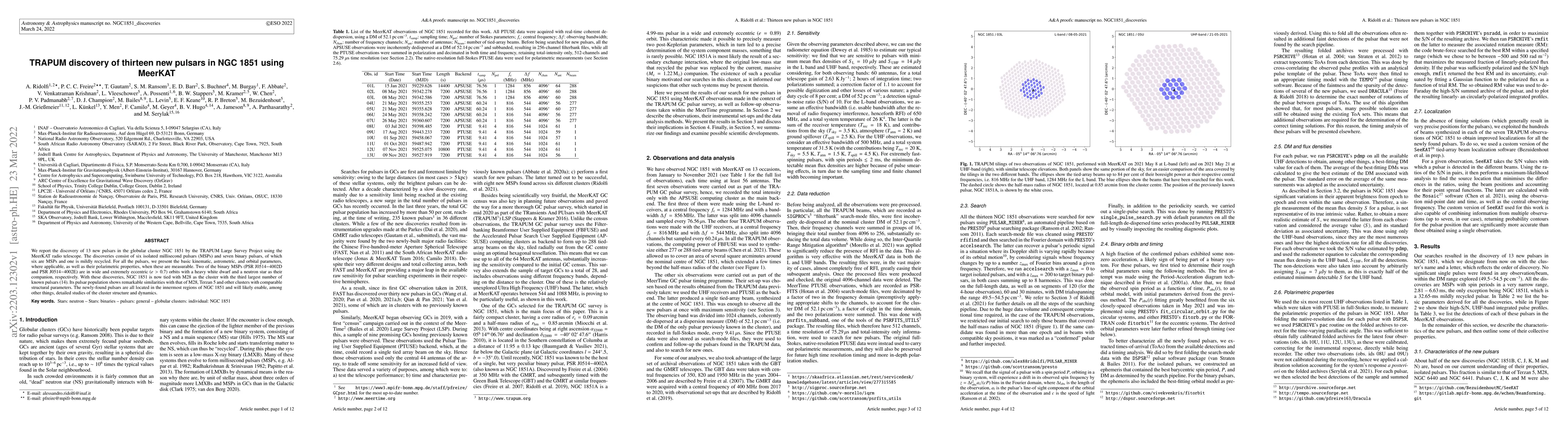 Thumbnail for TRAPUM discovery of thirteen new pulsars in NGC 1851 using MeerKAT