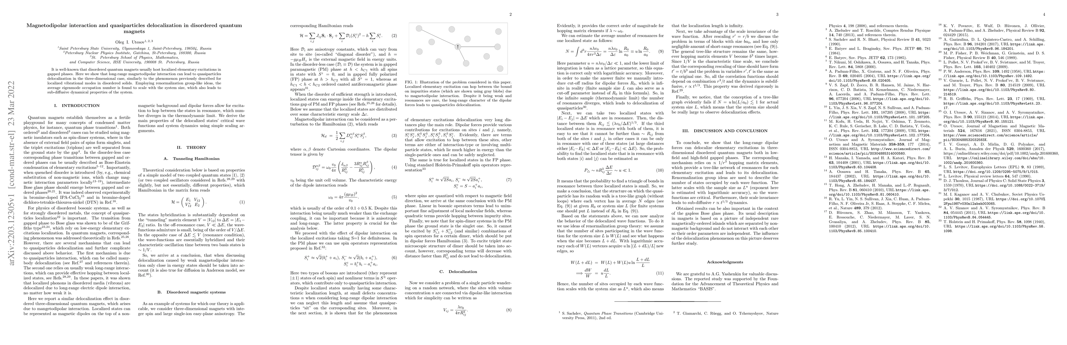 Thumbnail for Magnetodipolar interaction and quasiparticles delocalization in
  disordered quantum magnets