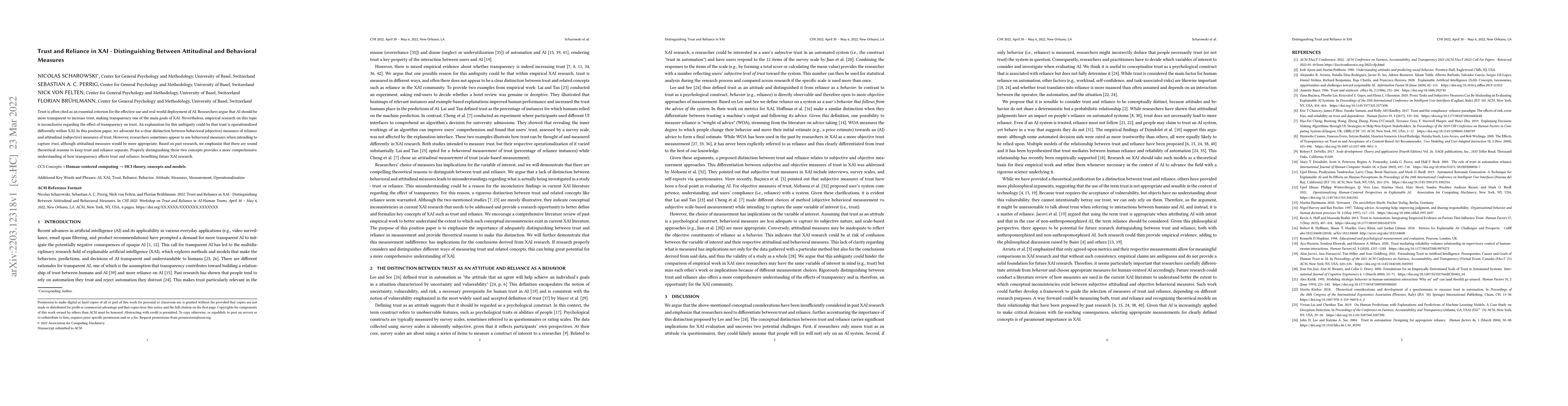 Thumbnail for Trust and Reliance in XAI -- Distinguishing Between Attitudinal and
  Behavioral Measures