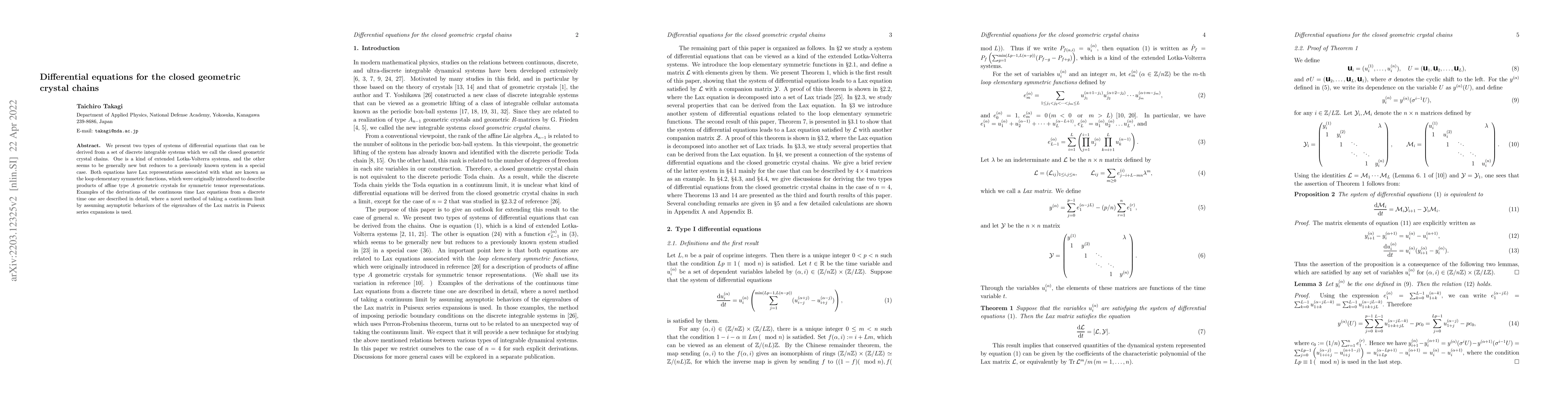 Thumbnail for Differential equations for the closed geometric crystal chains