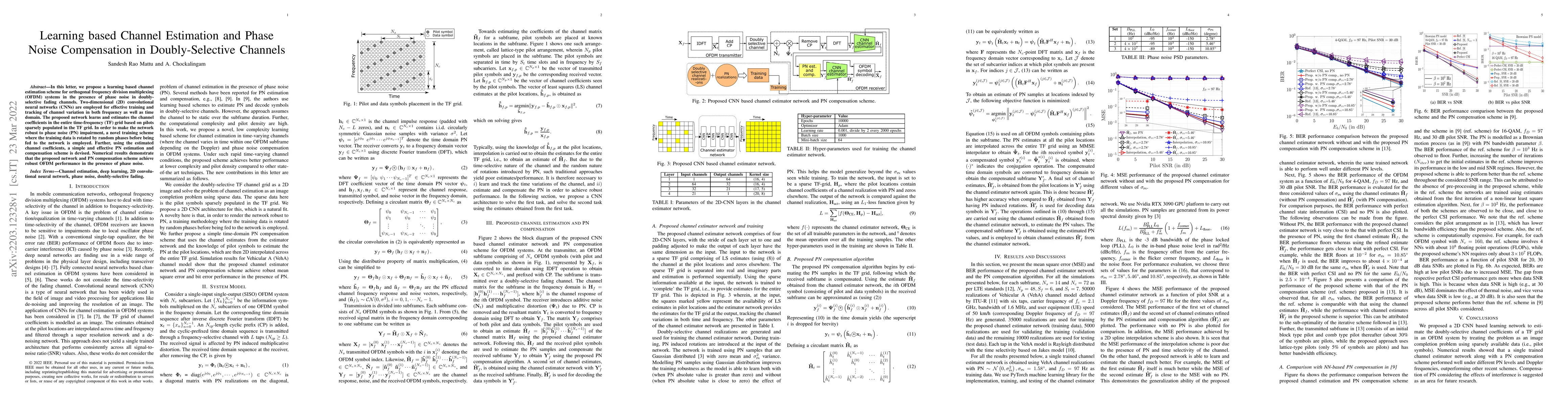 Thumbnail for Learning based Channel Estimation and Phase Noise Compensation in
  Doubly-Selective Channels
