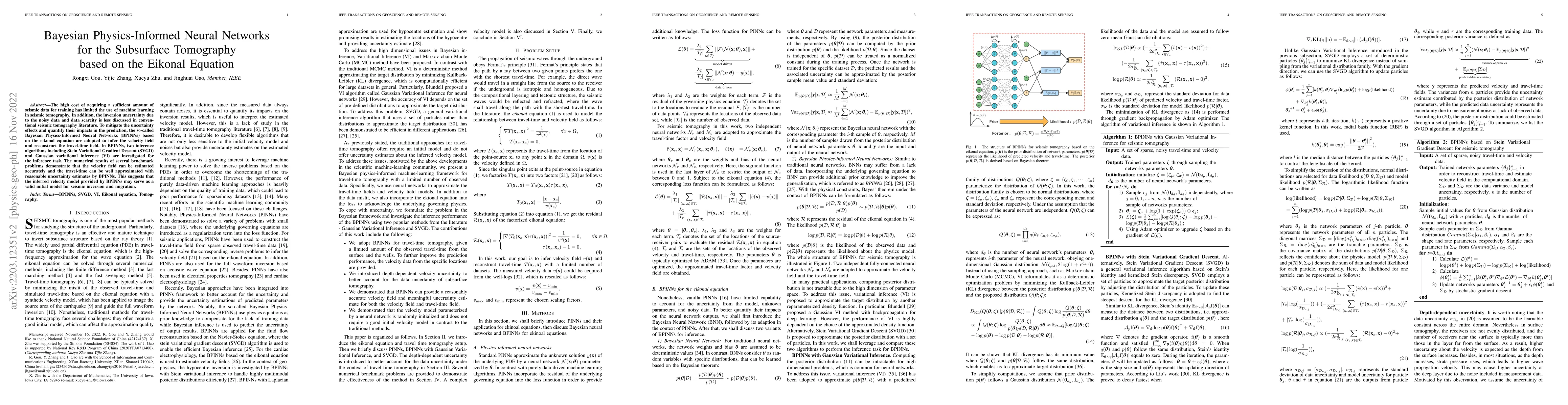 Thumbnail for Bayesian Physics-Informed Neural Networks for the Subsurface Tomography
  based on the Eikonal Equation