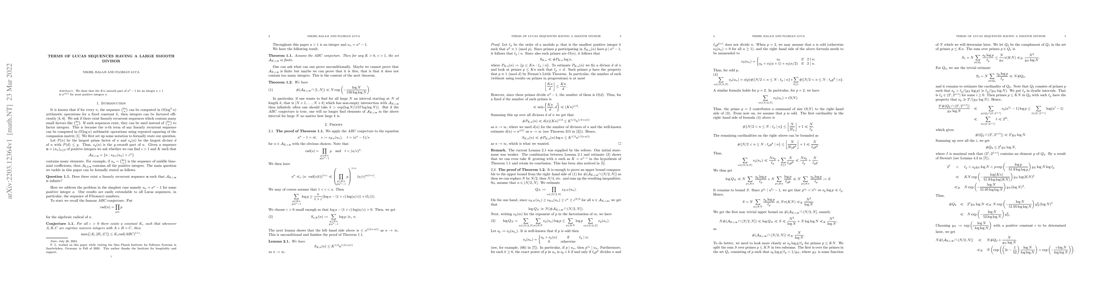 Thumbnail for Terms of Lucas sequences having a large smooth divisor